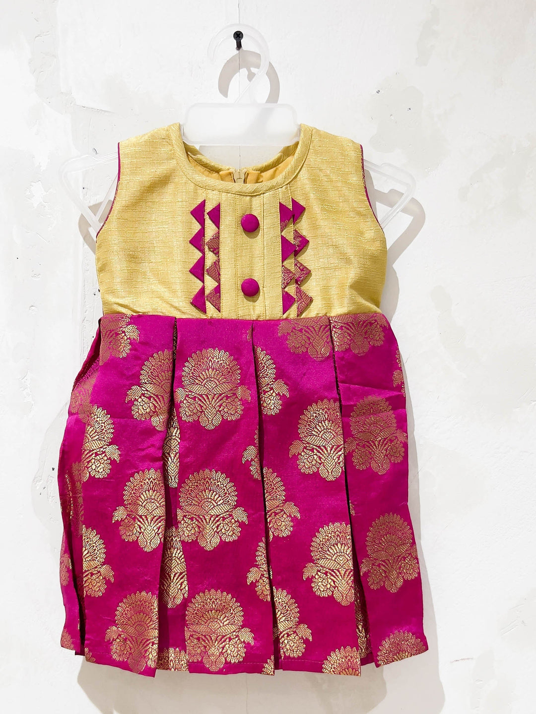 The Nesavu Silk frocks Magenta Banarasi Silk Frock With Designer Yoke psr silks Nesavu 14 (6M) / Voilet SF442C