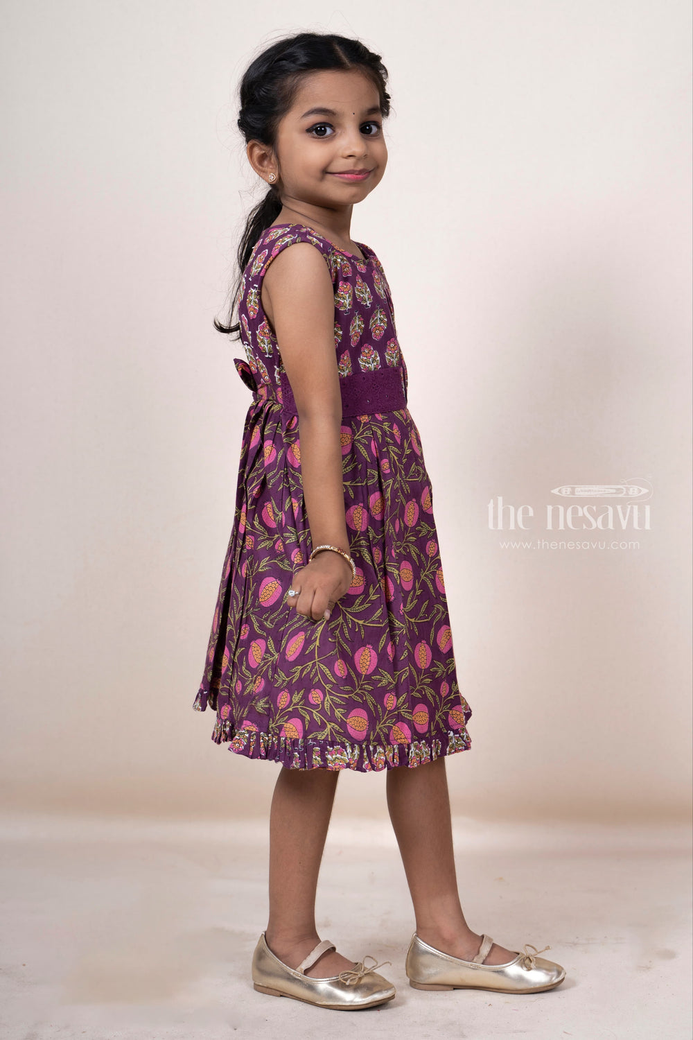 The Nesavu Frocks & Dresses Magenta Pink Floral Pin-Tucked Soft Cotton Gown For Baby Girls psr silks Nesavu