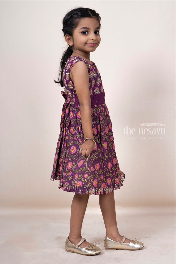 The Nesavu Frocks & Dresses Magenta Pink Floral Pin-Tucked Soft Cotton Gown For Baby Girls psr silks Nesavu