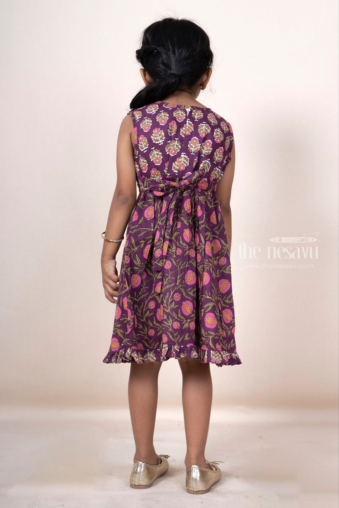 The Nesavu Frocks & Dresses Magenta Pink Floral Pin-Tucked Soft Cotton Gown For Baby Girls psr silks Nesavu