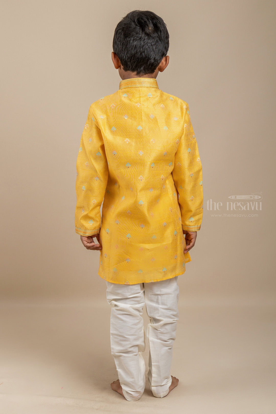 The Nesavu Ethnic Sets Mango Mood - Sweet Yellow Designer Print Kurta With White Adjustable Pants psr silks Nesavu