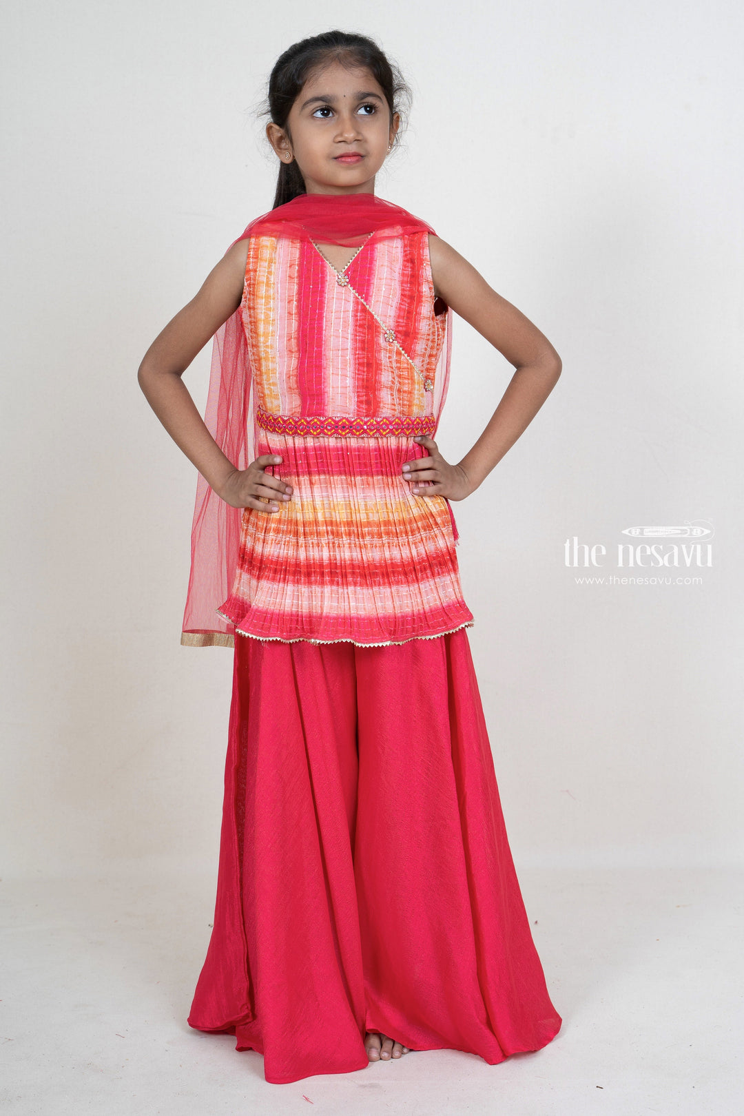 The Nesavu Sets & Suits Maroon Sharara Pant With Tunic Designer Wear With Hip belt For Girls psr silks Nesavu