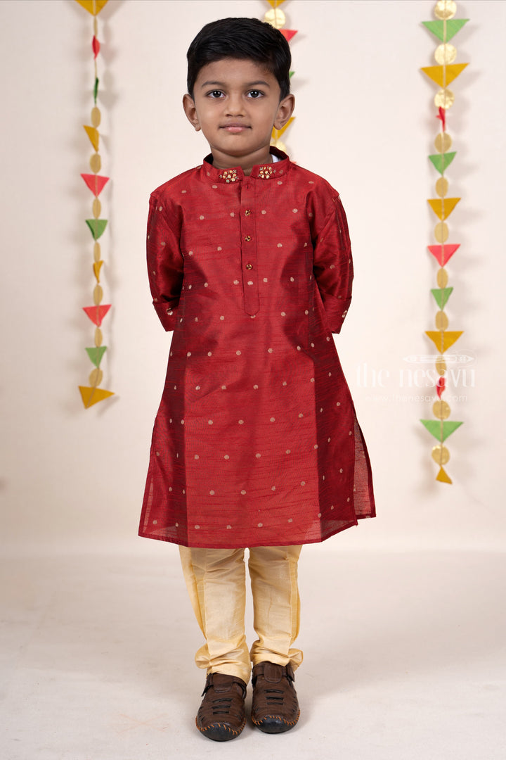 The Nesavu Ethnic Sets Maroon Silk Cotton Party Wear Kurta With Pant For New Born Baby Boys psr silks Nesavu 22 (4Y) / maroon BES179A
