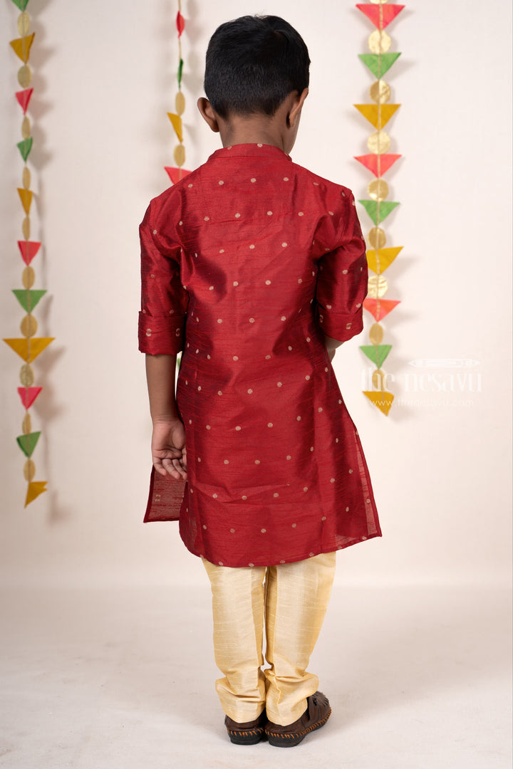 The Nesavu Ethnic Sets Maroon Silk Cotton Party Wear Kurta With Pant For New Born Baby Boys psr silks Nesavu