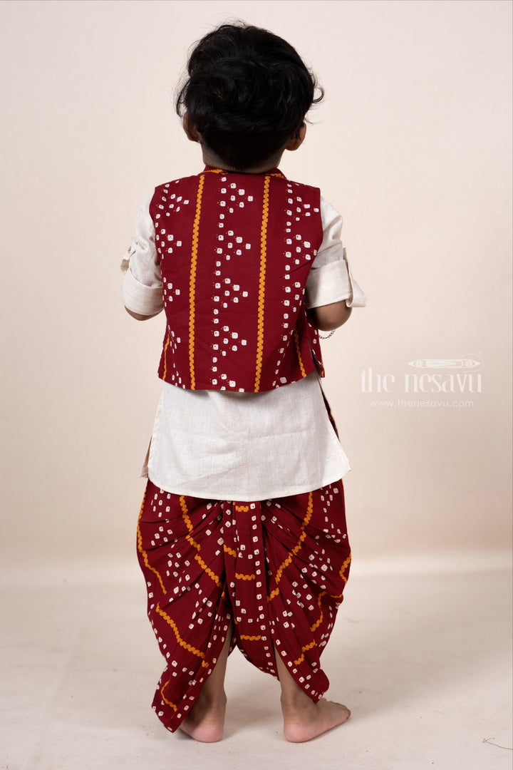 The Nesavu Ethnic Sets Maroon Super Soft Cotton Kurta For Boys With Overcoat psr silks Nesavu