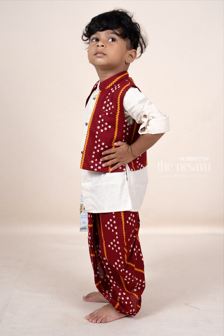 The Nesavu Ethnic Sets Maroon Super Soft Cotton Kurta For Boys With Overcoat psr silks Nesavu