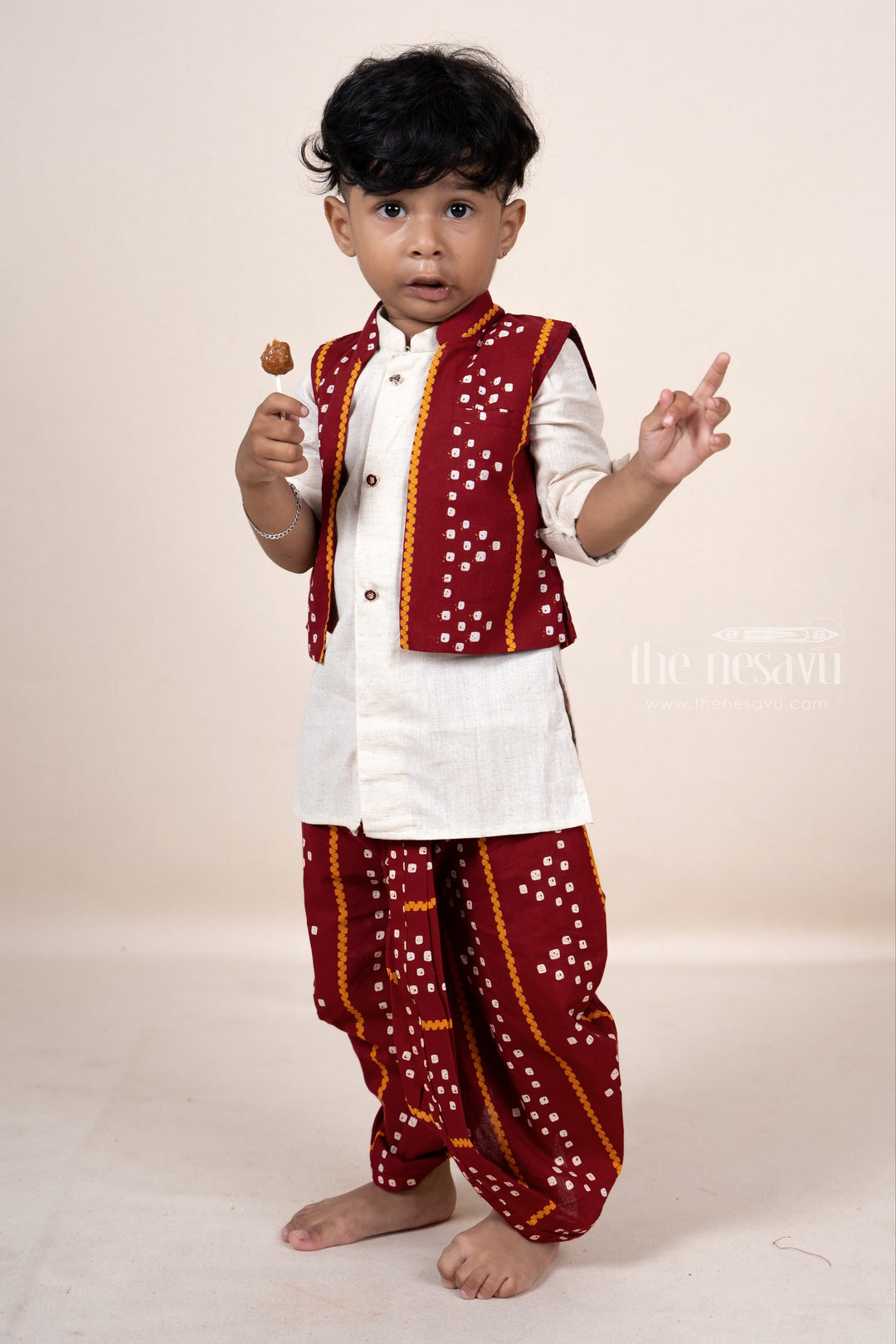 The Nesavu Ethnic Sets Maroon Super Soft Cotton Kurta For Boys With Overcoat psr silks Nesavu