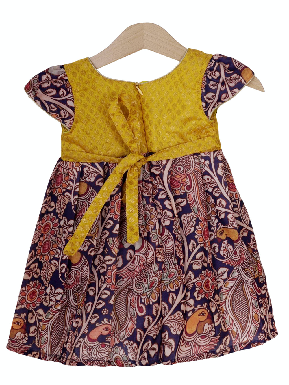 The Nesavu Silk frocks Midnight Blue Kalamkari Printed Silk Gown For New Born Baby Girls psr silks Nesavu