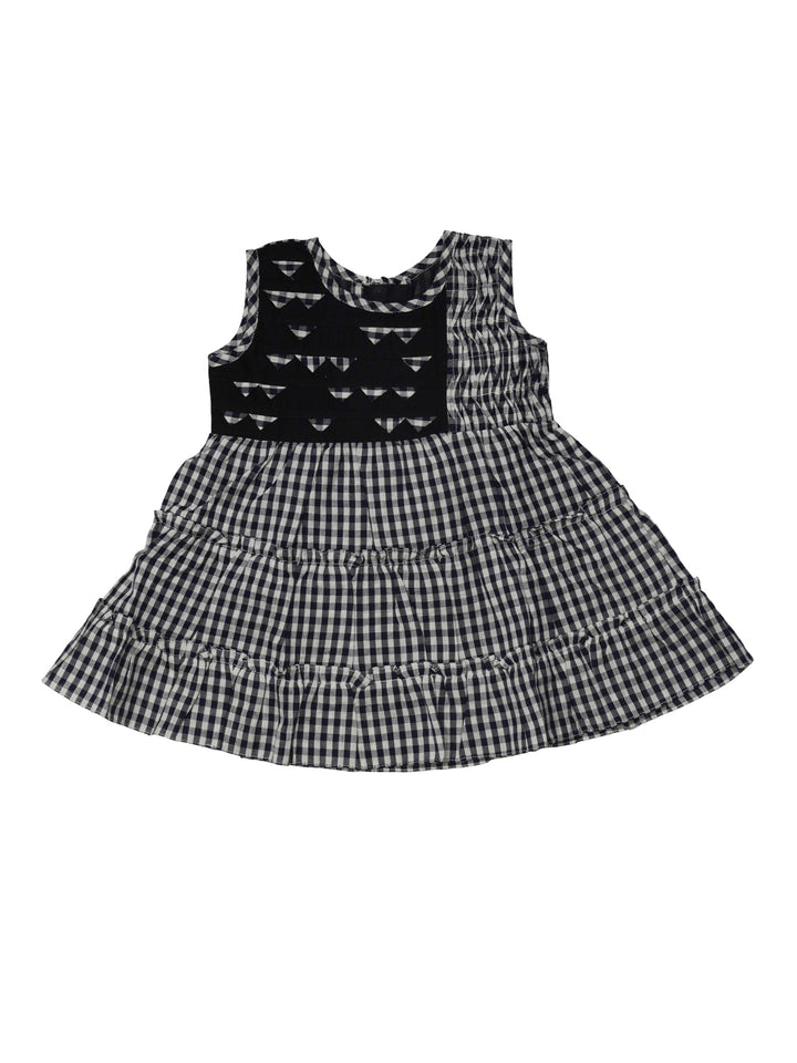 The Nesavu Baby Frock / Jhabla Mini Checked Designer Cotton Dress for Newborn Girls psr silks Nesavu 10 (0M-3M) / Black BFJ226