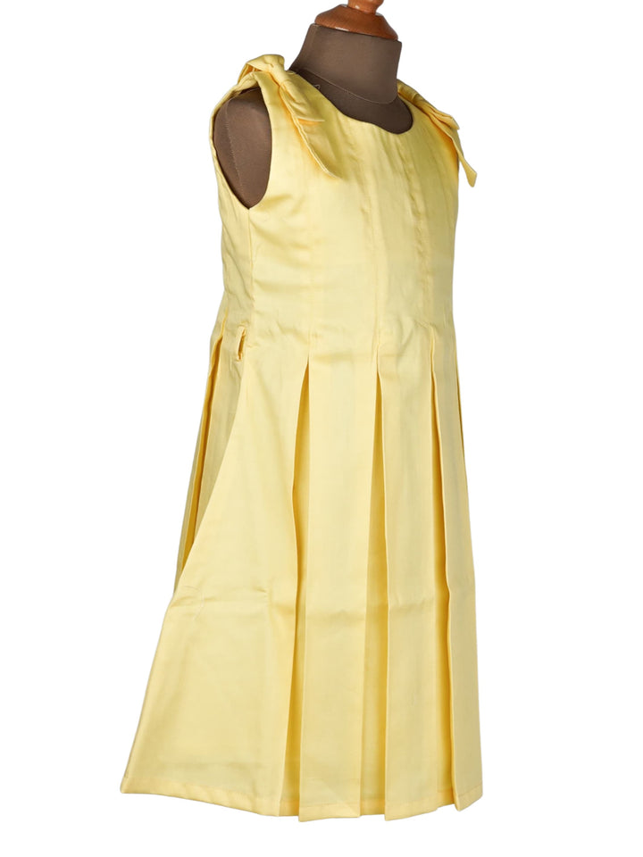 The Nesavu Frocks & Dresses Minimalistic Yellow Cotton Dress With Bow and Box Pleat Details psr silks Nesavu