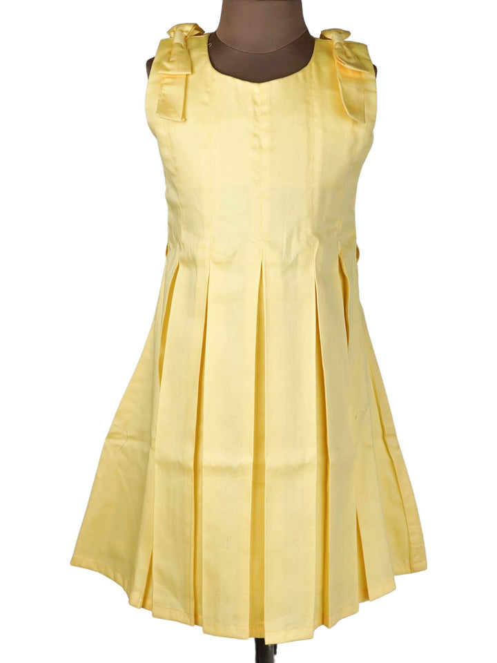 The Nesavu Frocks & Dresses Minimalistic Yellow Cotton Dress With Bow and Box Pleat Details psr silks Nesavu