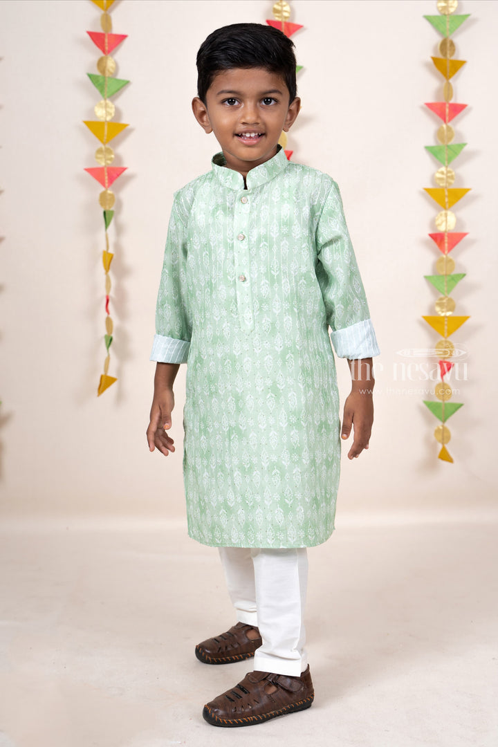 The Nesavu Ethnic Sets Mint Green Cotton Kurta Outfit For Baby Boys Attached With Pant psr silks Nesavu