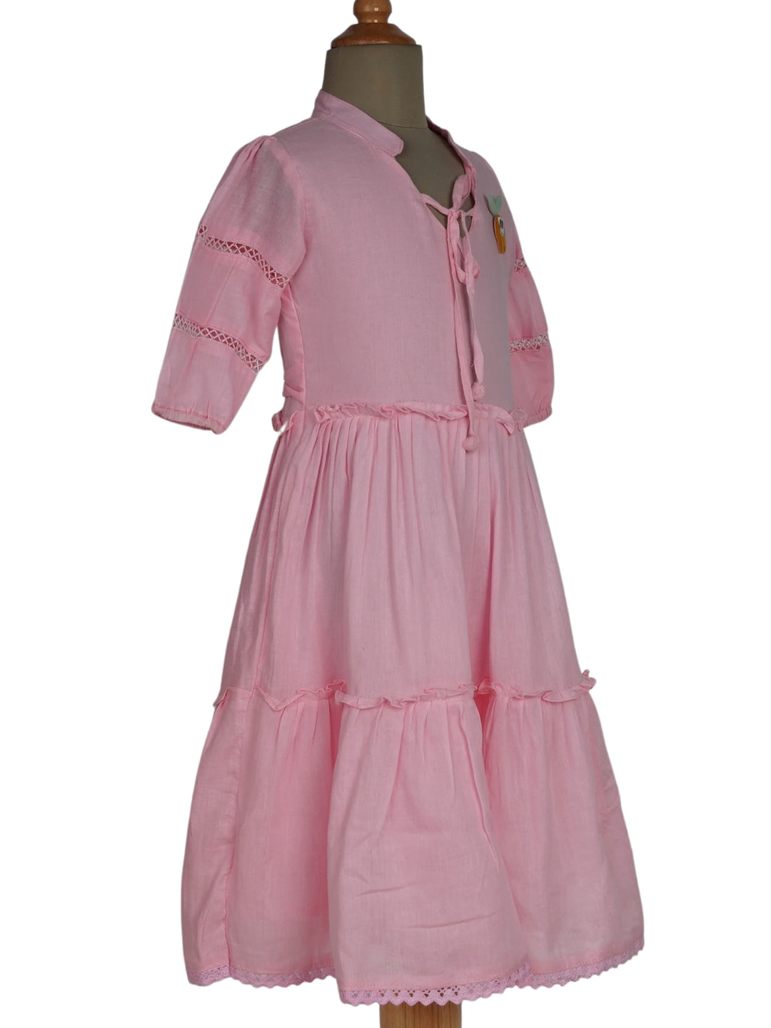 The Nesavu Frocks & Dresses Monochrome Cotton Wear For Girls With Tie-Up Mandarin Collar psr silks Nesavu