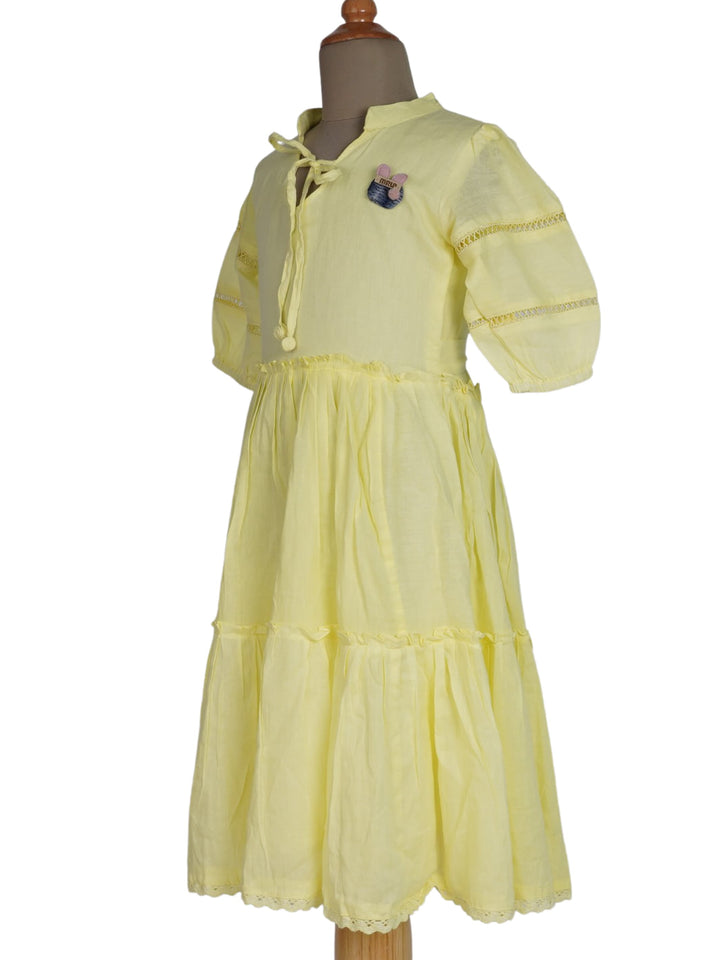 The Nesavu Frocks & Dresses Monochrome Cotton Wear For Girls With Tie-Up Mandarin Collar psr silks Nesavu