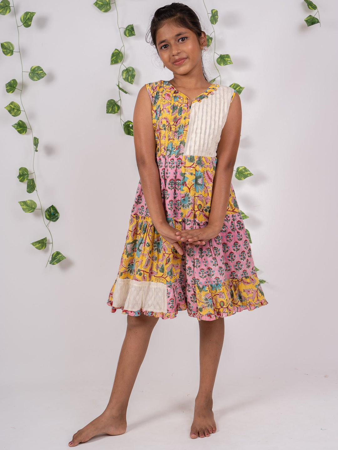 The Nesavu Frocks & Dresses Multi Colour Jaipuri Hand block Printed Floral Summer Casuals Wear Frock psr silks Nesavu 16 (1Y) / Multicolour GFC467