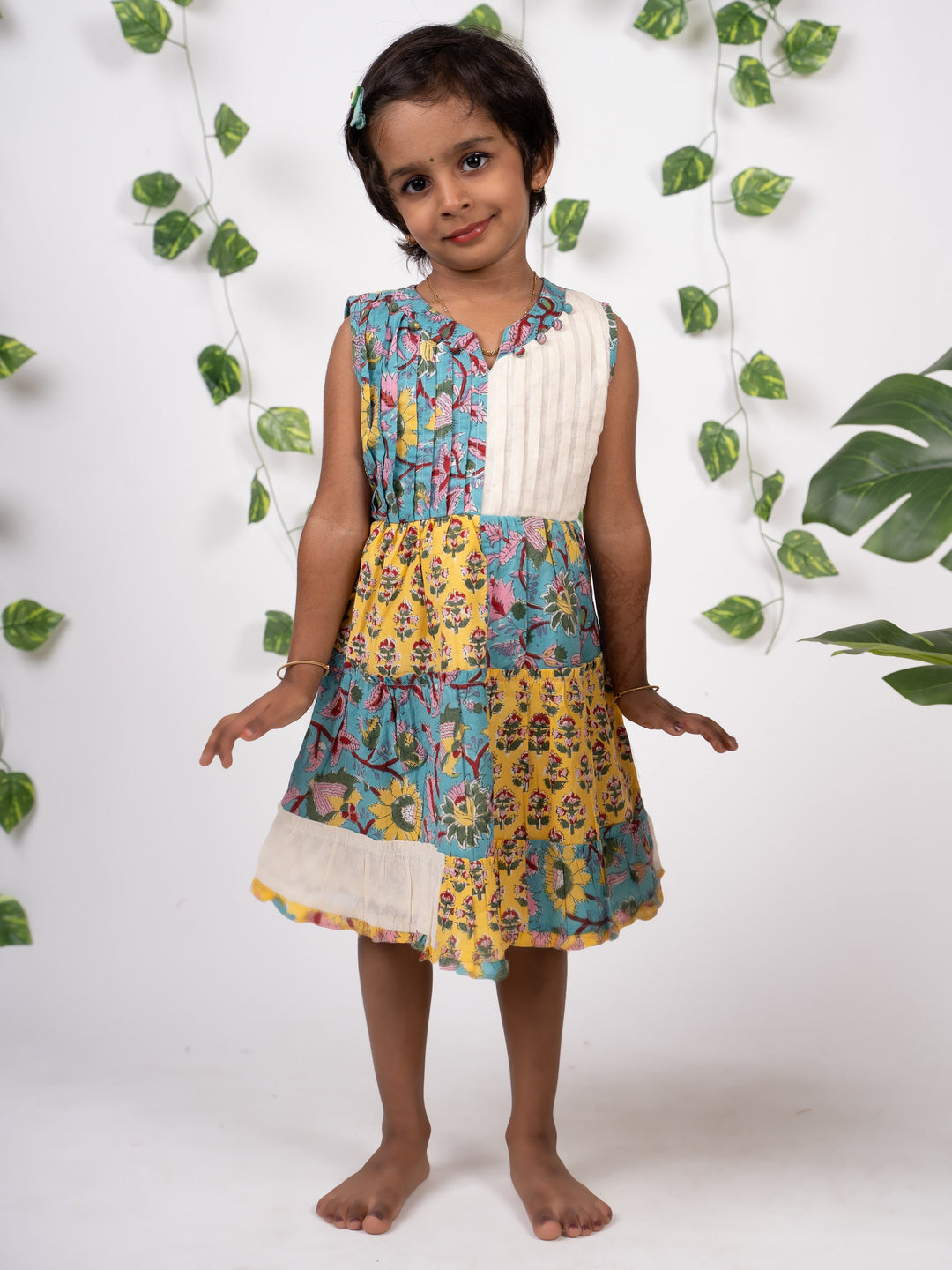 The Nesavu  Multi Colour Jaipuri Hand block Printed Floral Summer Casuals Wear Frock psr silks Nesavu