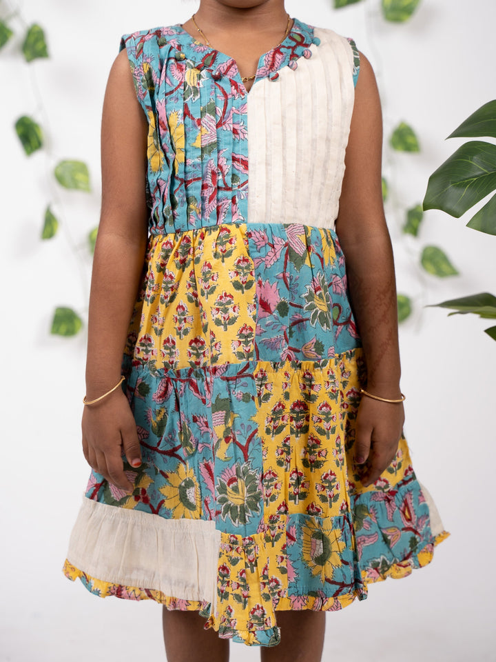 The Nesavu  Multi Colour Jaipuri Hand block Printed Floral Summer Casuals Wear Frock psr silks Nesavu