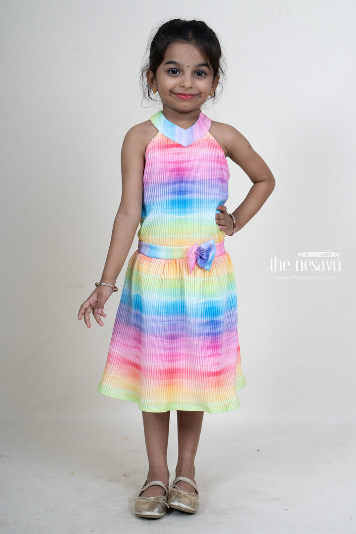 The Nesavu Baby Frock / Jhabla Multi-Colour Semi-Crushed Bow Embellished Frock For New Born Baby Girls psr silks Nesavu 14 (6M) / mulitcolor BFJ236