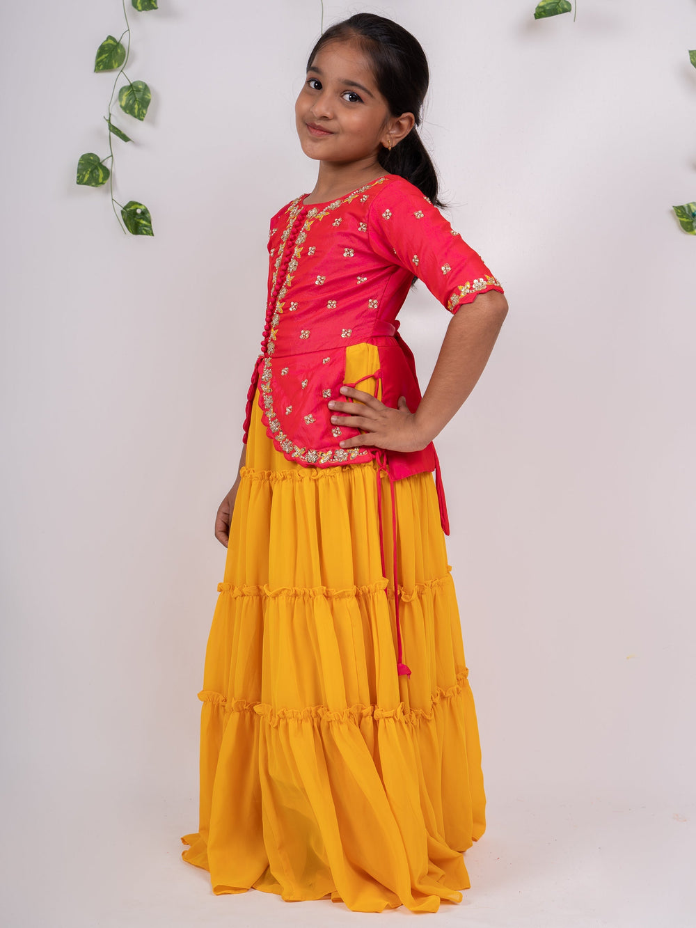 The Nesavu Lehenga & Ghagra Multi-Tier Mustard Crepe Skirt With Designer Red Embroidery Lehenga psr silks Nesavu