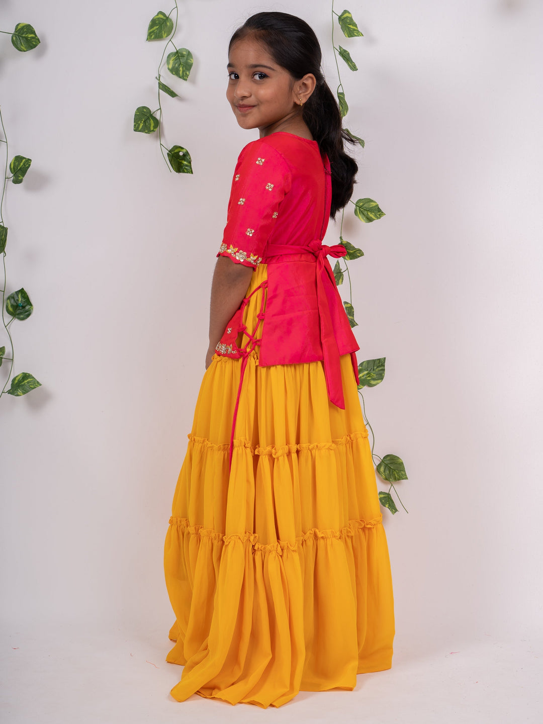 The Nesavu Lehenga & Ghagra Multi-Tier Mustard Crepe Skirt With Designer Red Embroidery Lehenga psr silks Nesavu