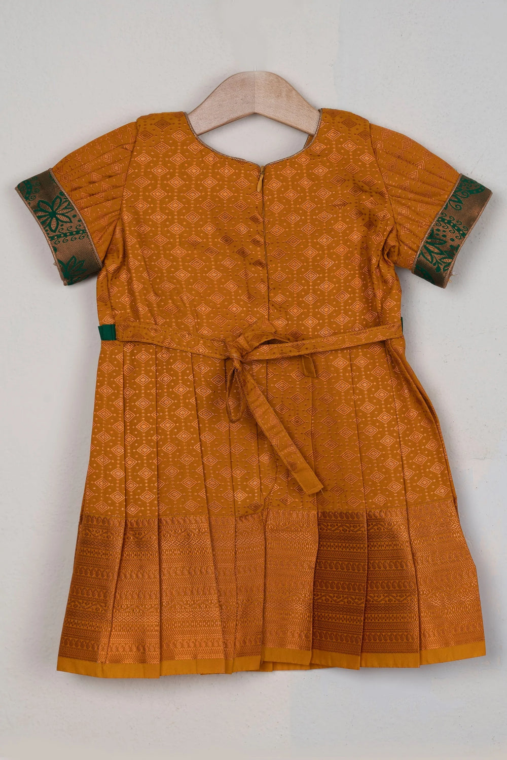 The Nesavu Silk Frocks Must Get Yellow - Latest Semi-Silk Frocks With Fabric Embellished Yoke For Little Girls psr silks Nesavu