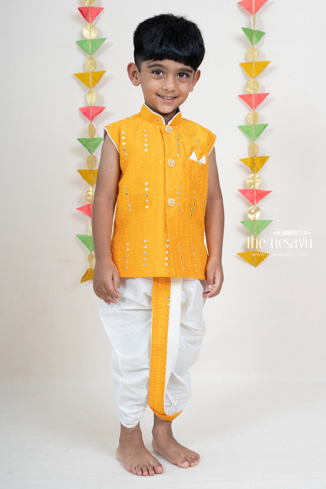 The Nesavu Ethnic Sets Mustard Designer Party Wear Kurta Suit For New Born Baby Boys psr silks Nesavu 12 (3M) / goldenrod BES216D
