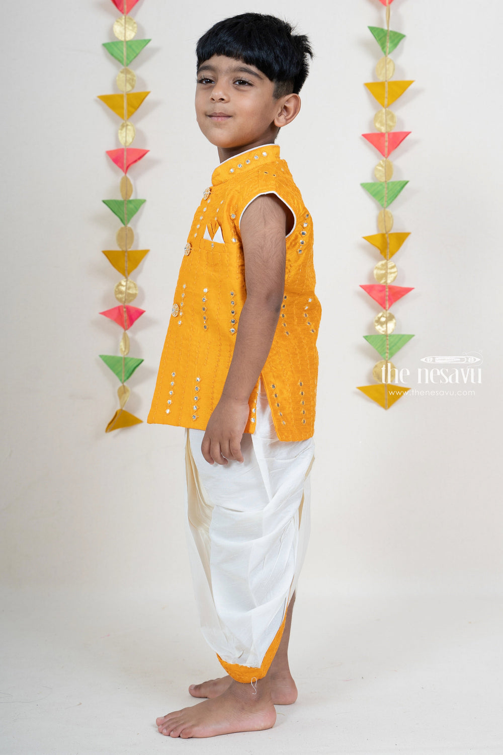 The Nesavu Ethnic Sets Mustard Designer Party Wear Kurta Suit For New Born Baby Boys psr silks Nesavu