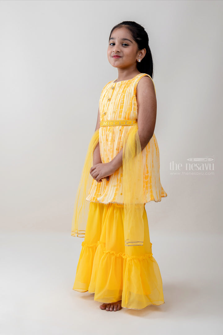 The Nesavu Sets & Suits Mustard Mood - Beautiful Yellow Short Tops With Unique Patiala Pants psr silks Nesavu