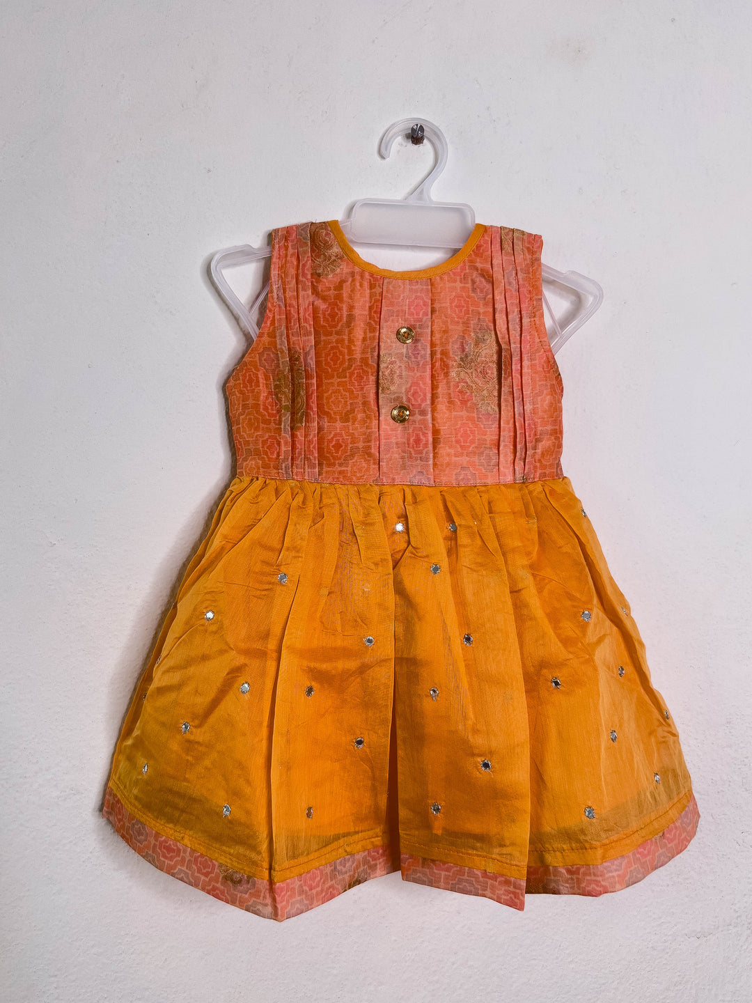 The Nesavu Frocks & Dresses Mustard Silk Cotton Daily Wear Comfy Collection For Baby Girls psr silks Nesavu 14 (6M) / Orange GFC943B