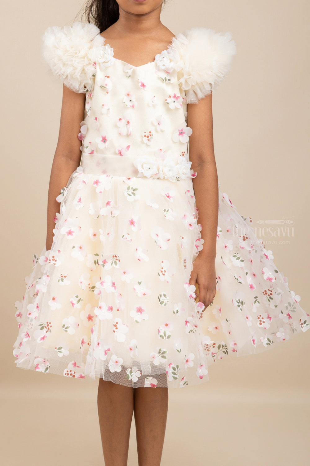 The Nesavu Party Frock Off White Floral Designer Tutu Frock For Baby Girls psr silks Nesavu