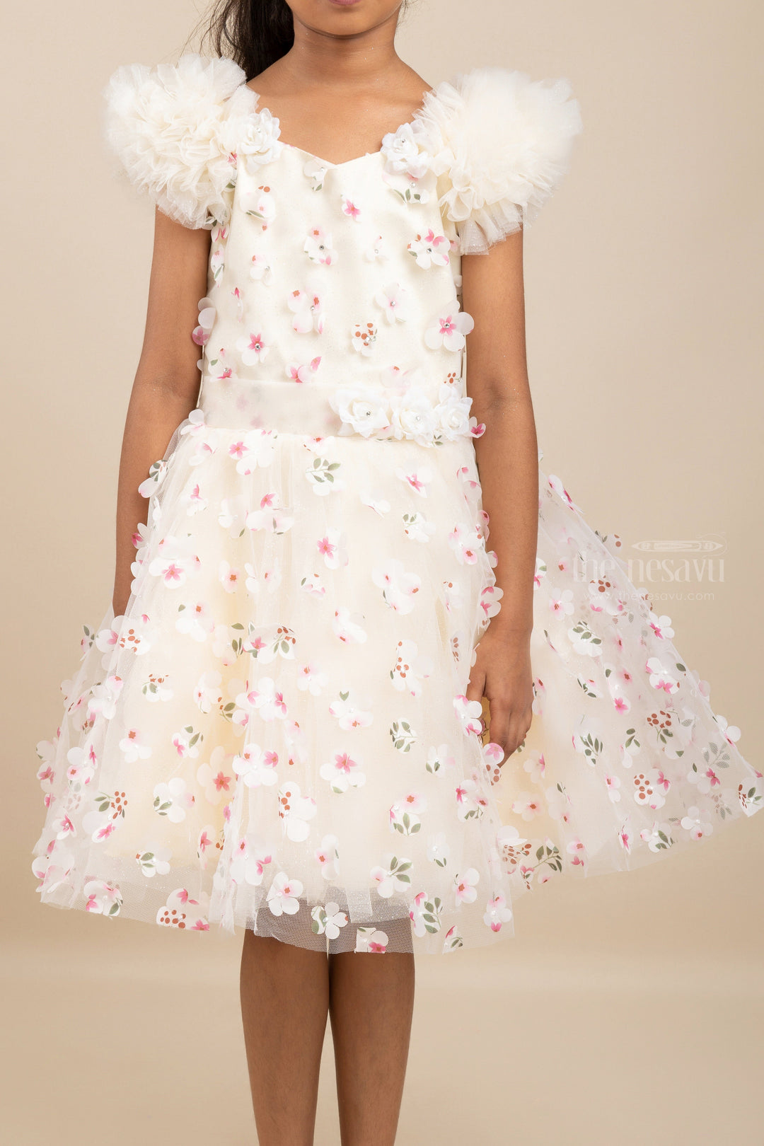 The Nesavu Party Frock Off White Floral Designer Tutu Frock For Baby Girls psr silks Nesavu