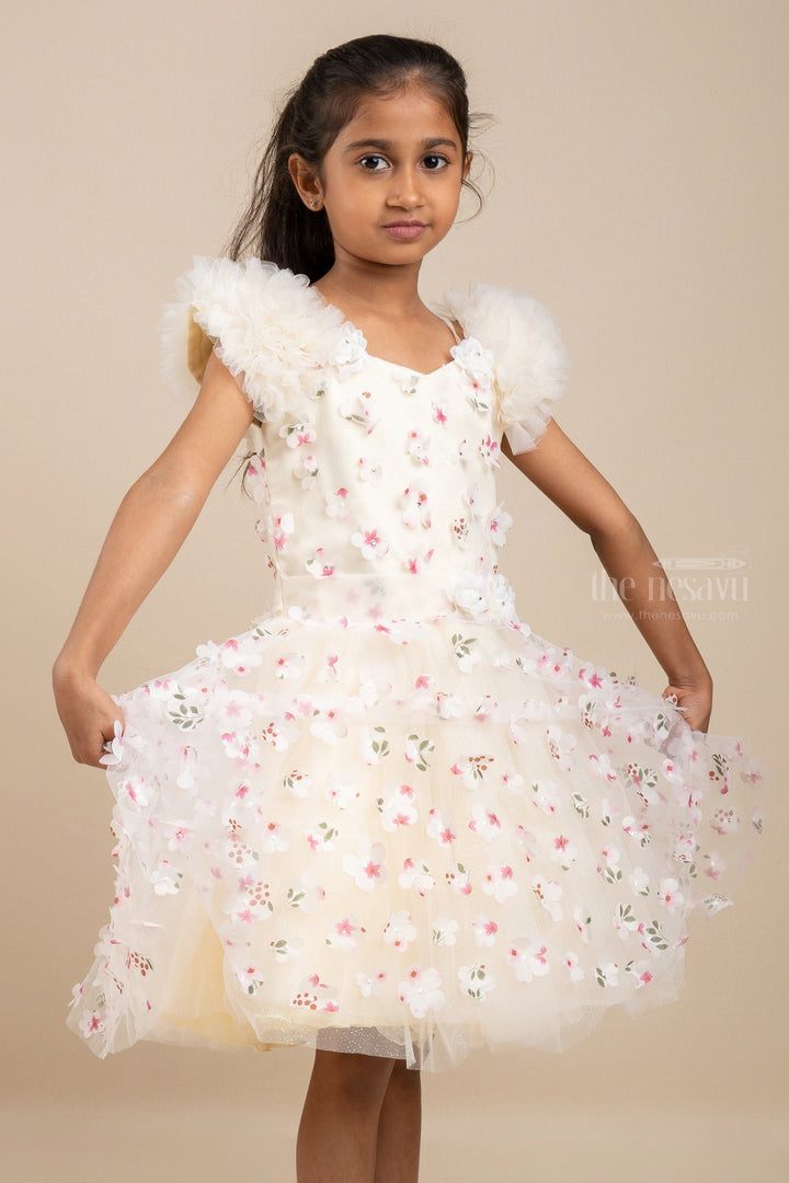 The Nesavu Party Frock Off White Floral Designer Tutu Frock For Baby Girls psr silks Nesavu