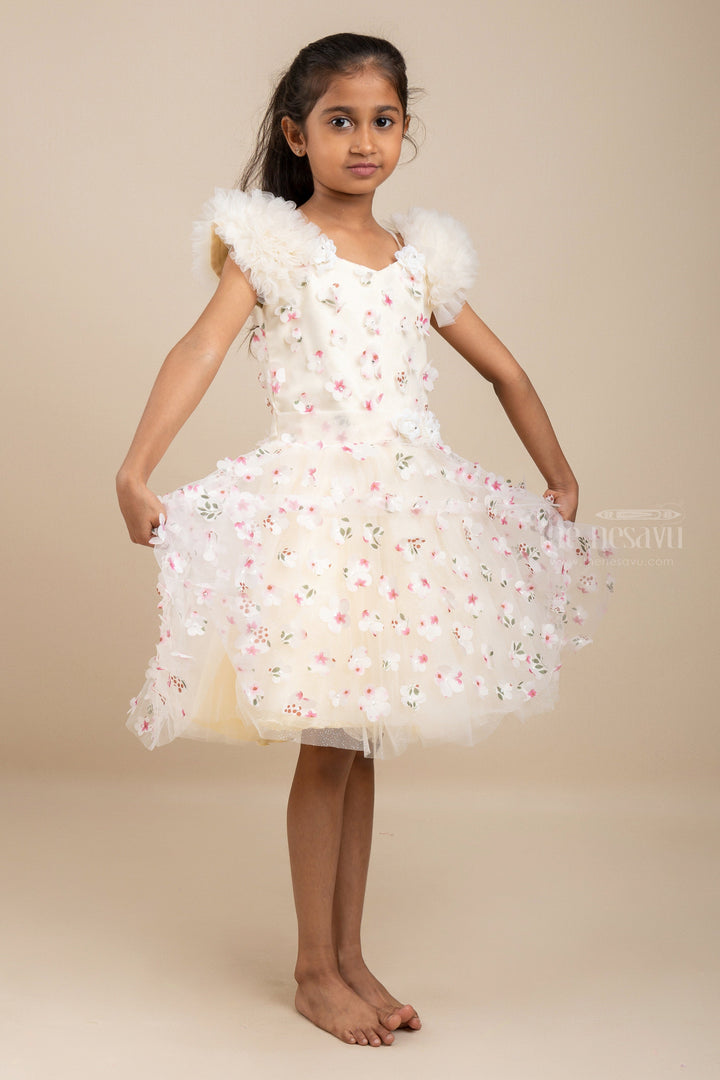 The Nesavu Party Frock Off White Floral Designer Tutu Frock For Baby Girls psr silks Nesavu
