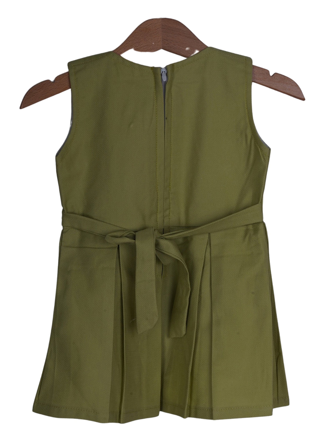 The Nesavu Baby Frock / Jhabla Olive Green Box Pleated Embroidery Soft Cotton Frock psr silks Nesavu