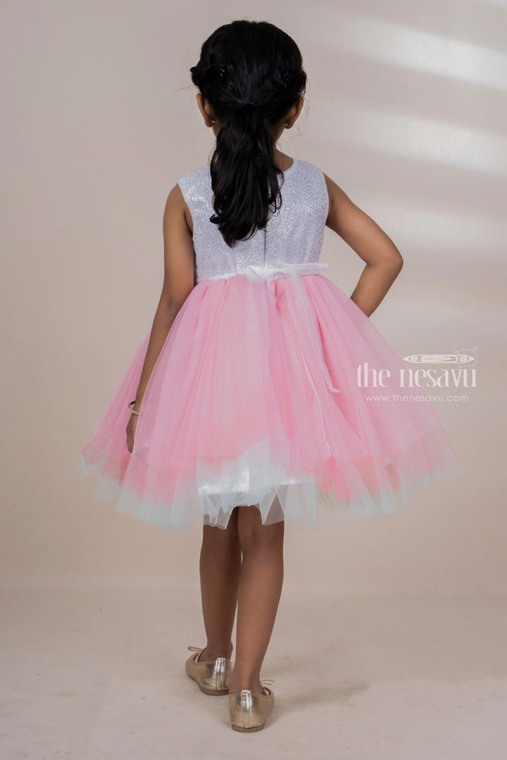 The Nesavu Party Frock Onion Pink Sequenced Yoke Soft Net Party Gown For Baby Girls psr silks Nesavu