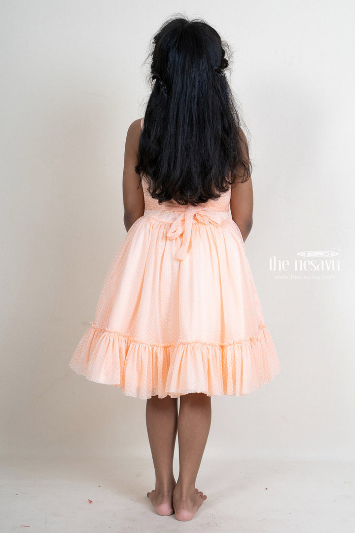 The Nesavu Party Frock orange self textured party gown with ruffled hem and floral embellishments psr silks Nesavu