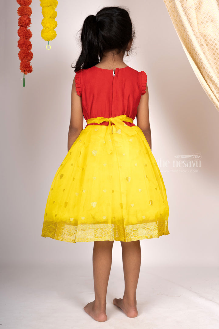The Nesavu Silk Frocks Organza Jacquard Pattu Frock With Hand Embroidered Neck For First Birthday psr silks Nesavu