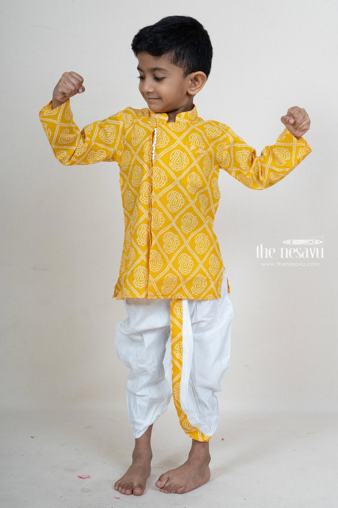The Nesavu Ethnic Sets Paisley Printed Yellow Festive Wear Kurta For Baby Boys psr silks Nesavu