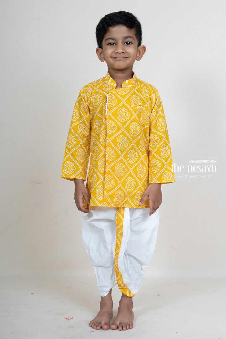 The Nesavu Ethnic Sets Paisley Printed Yellow Festive Wear Kurta For Baby Boys psr silks Nesavu