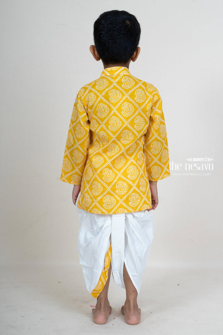 The Nesavu Ethnic Sets Paisley Printed Yellow Festive Wear Kurta For Baby Boys psr silks Nesavu