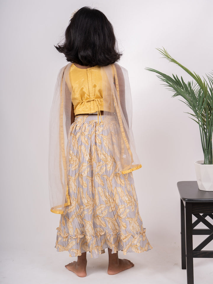The Nesavu Lehenga & Ghagra Party Wear Trendy Lehenga For Girls With Mirror Worked Crop Top And Floral Skirt psr silks Nesavu