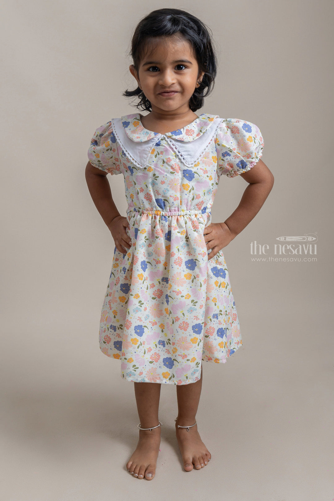 The Nesavu Frocks & Dresses Pastel Yellow Floral All over Printed Dailywear Cotton Frock For Girls psr silks Nesavu 18 (2Y) / Yellow GFC1016A