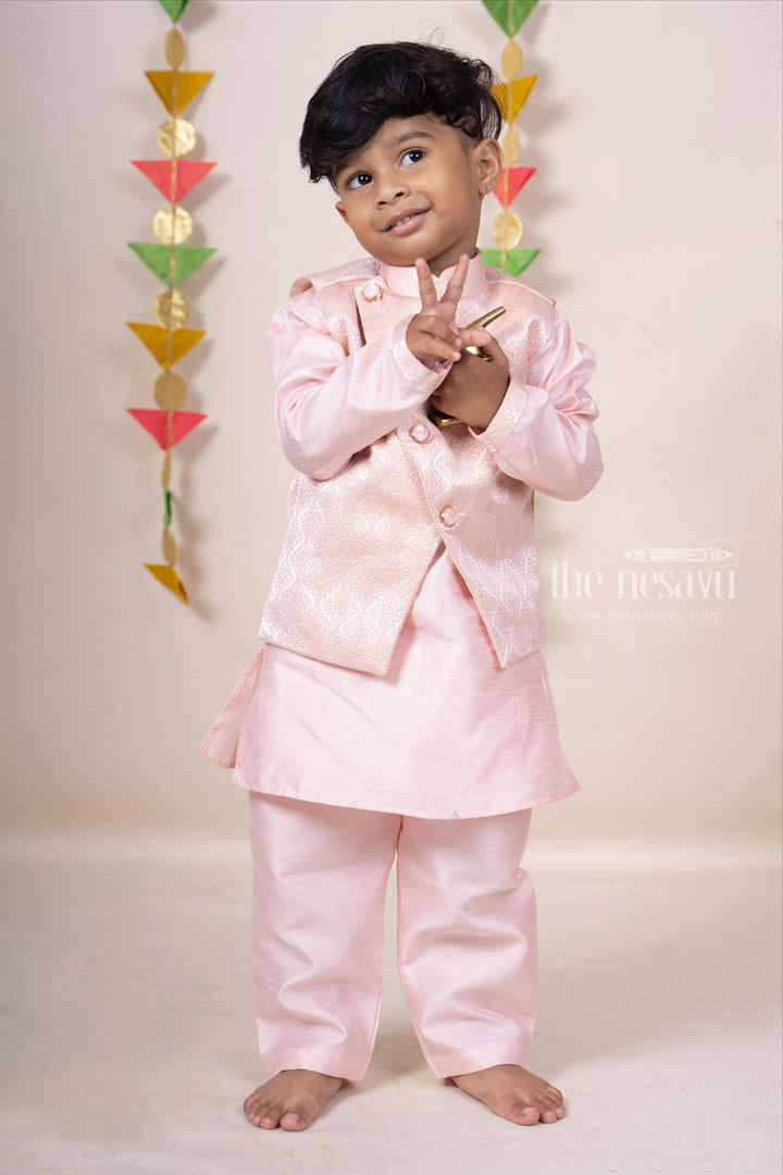 The Nesavu Ethnic Sets Peach Designer Three Piece Readymade Festive Wear Kurta For Boys psr silks Nesavu