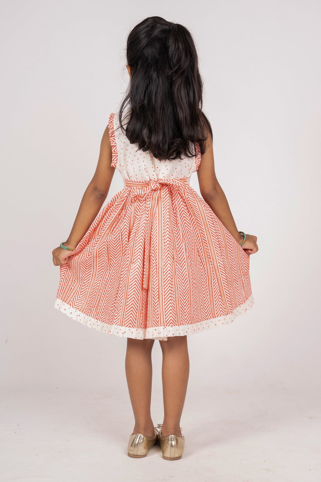 The Nesavu Frocks & Dresses Peach Pink Designer Dailywear Casual Cotton Frock For Baby Girls psr silks Nesavu