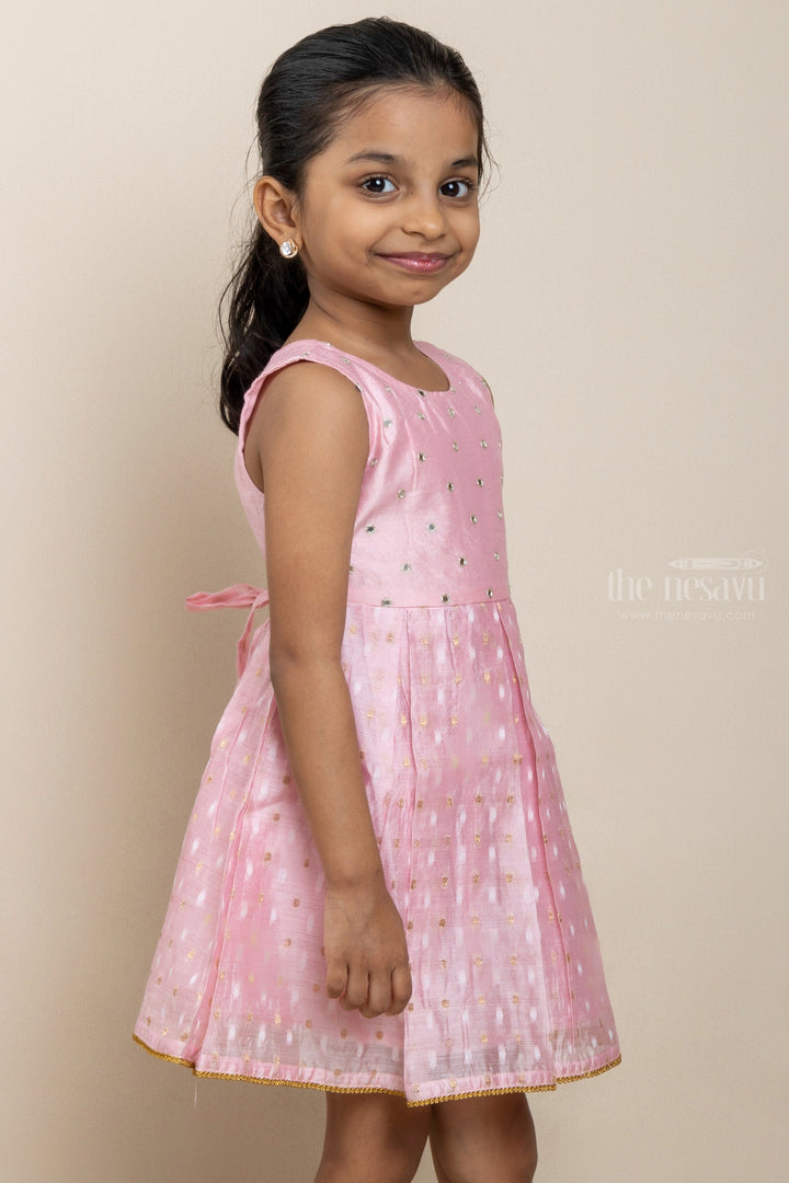 The Nesavu Frocks & Dresses Peach Pink Show - Exclusive Cotton Design Frock With Mirror Heavy Designs psr silks Nesavu