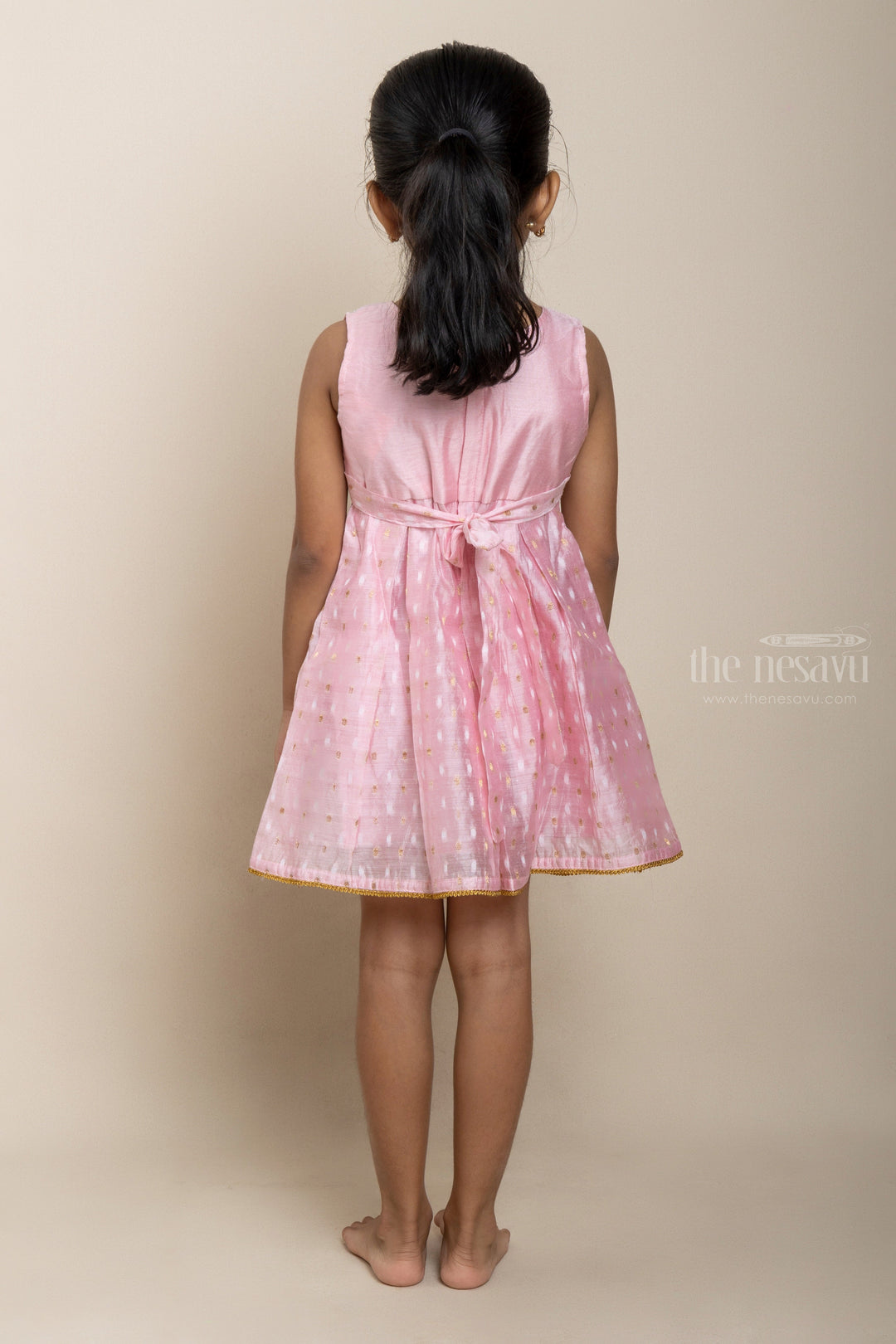 The Nesavu Frocks & Dresses Peach Pink Show - Exclusive Cotton Design Frock With Mirror Heavy Designs psr silks Nesavu