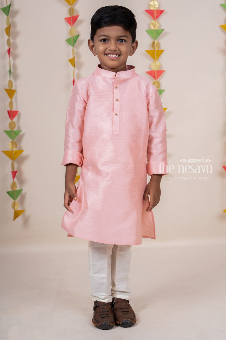 The Nesavu Ethnic Sets Peach Pink Silk Cotton Kurta Dresses For Baby Boys psr silks Nesavu 22 (4Y) / Pink BES182B