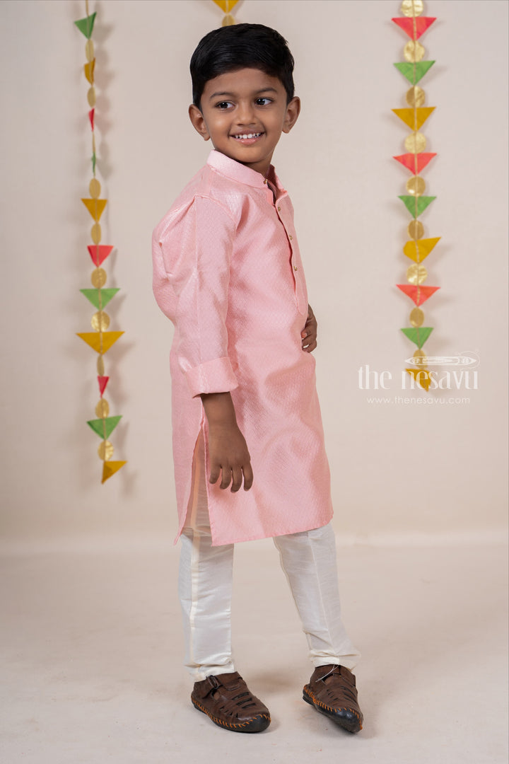 The Nesavu Ethnic Sets Peach Pink Silk Cotton Kurta Dresses For Baby Boys psr silks Nesavu
