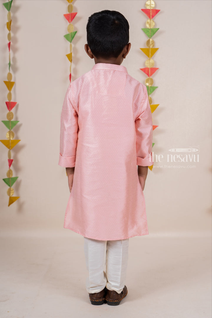 The Nesavu Ethnic Sets Peach Pink Silk Cotton Kurta Dresses For Baby Boys psr silks Nesavu