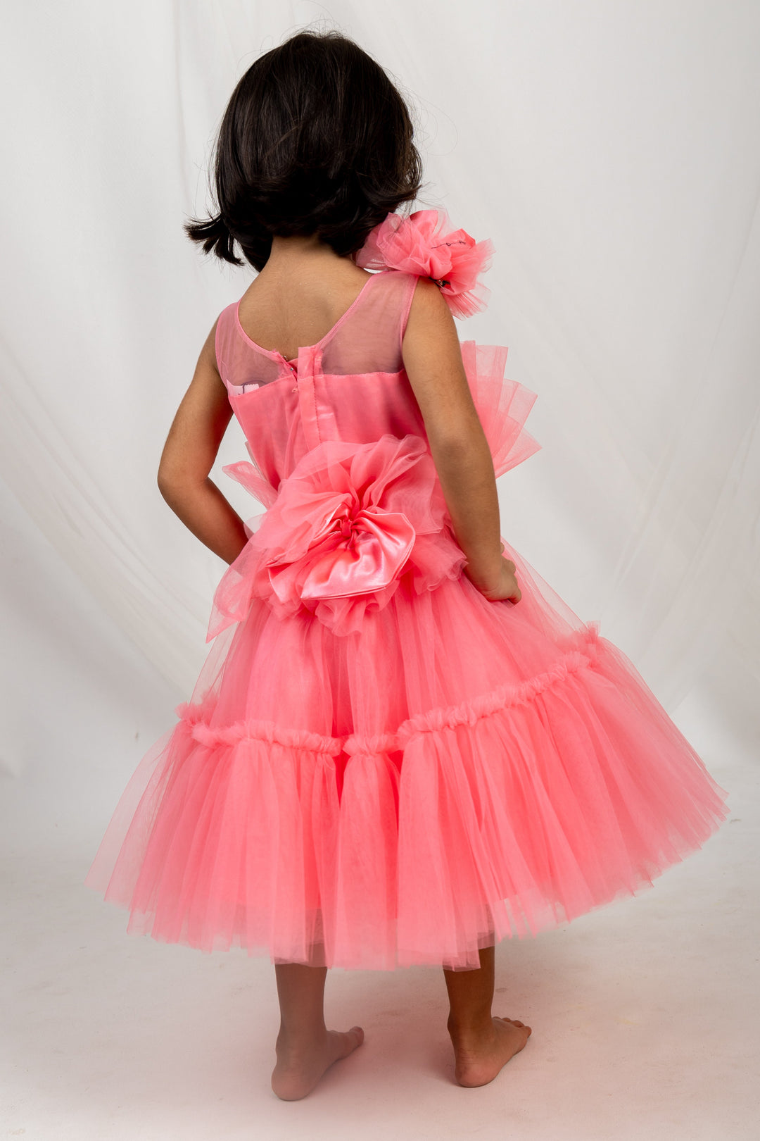 The Nesavu Party Frock Peach Pink Soft Netted Cotton Gown With Designer Embellishments psr silks Nesavu
